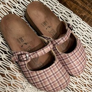 Birkenstock Plaid Mules in Pink and Brown